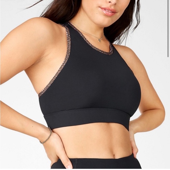 NWOT FABLETICS black / micro leopard Trinity high impact sports bra M - Picture 2 of 9